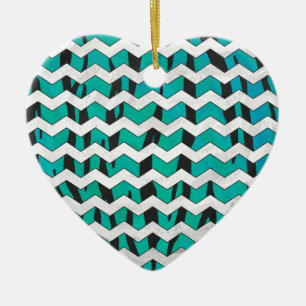 Chevron Tiger Black and Teal Print Julgransprydnad Keramik