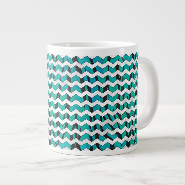 Chevron Tiger Black and Teal Print Jumbo Mugg (Framsida höger)