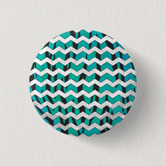 Chevron Tiger Black and Teal Print Knapp (Framsida)