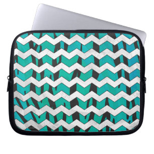 Chevron Tiger Black and Teal Print Laptop Fodral