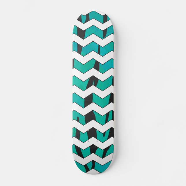 Chevron Tiger Black and Teal Print Mini Skateboard Bräda 18,7 Cm (Framsida)