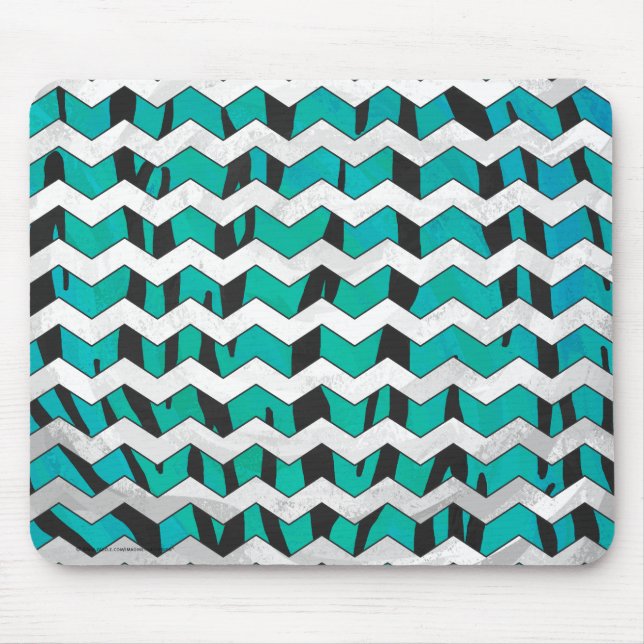 Chevron Tiger Black and Teal Print Musmatta (Framsidan)