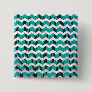 Chevron Tiger Svart och Teal Tryck Knapp