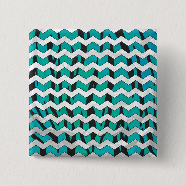 Chevron Tiger Svart och Teal Tryck Knapp (Framsida)