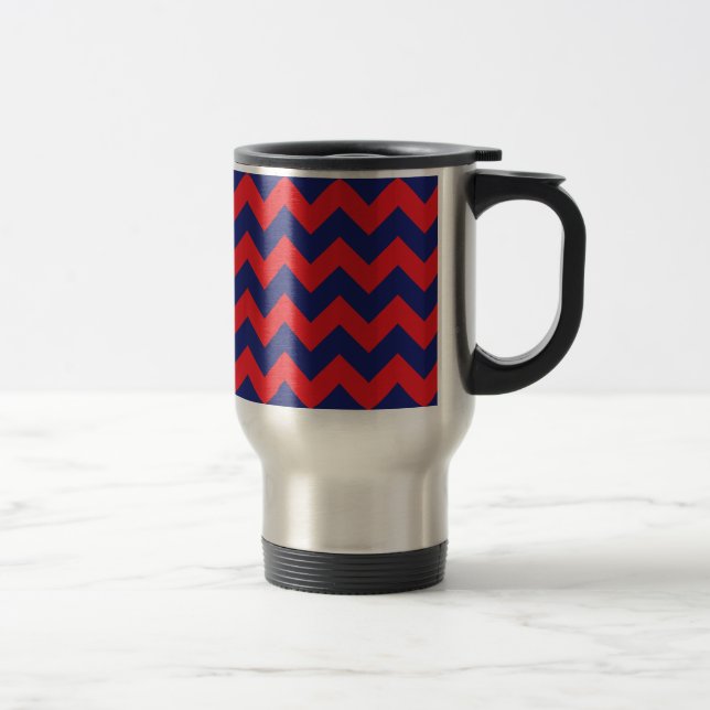 Chevron | Tunga blå och röd | Valfri typ/Storlek | Resemugg (Höger)