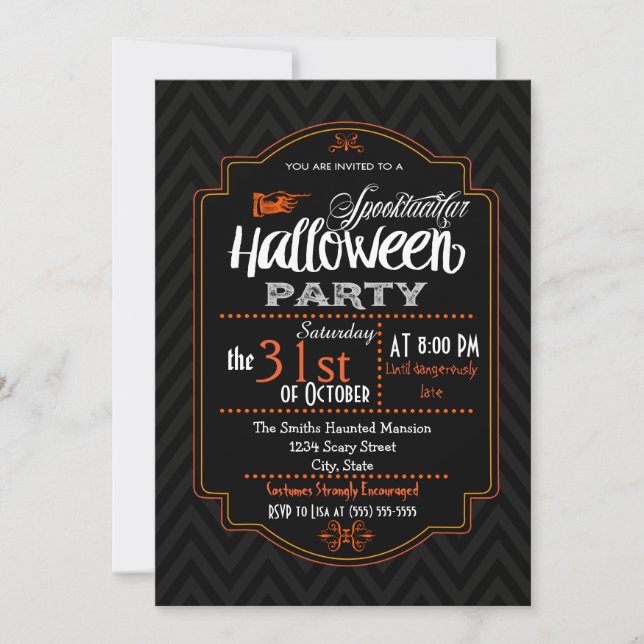 Chevron & typografi Halloween-inbjudan Inbjudningar (Framsida)