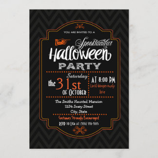 Chevron & typografi Halloween-inbjudan Inbjudningar