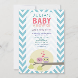 Chevron Uggla i Träd Baby Shower Inbjudan