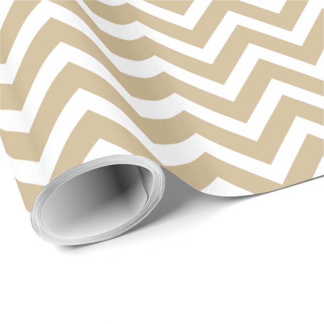Chevron Vågigt Rand i jul Guld & White Presentpapper (Rullad Hörn)