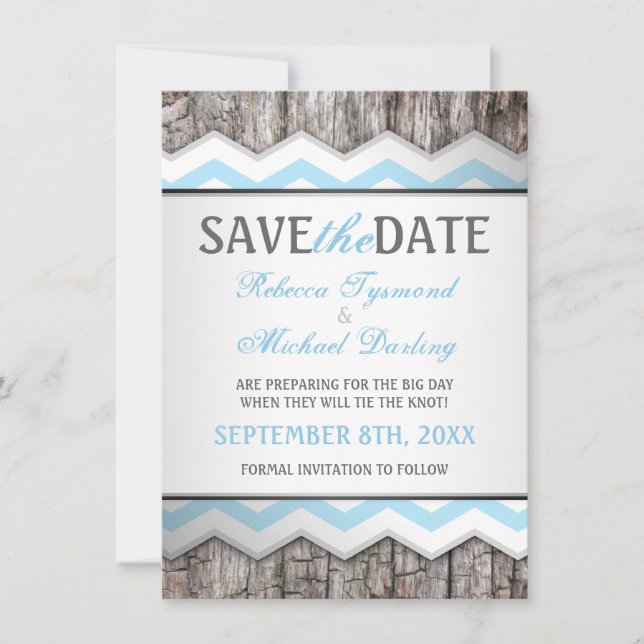 Chevron & Wood Rustic Spara datum meddelande (Framsida)
