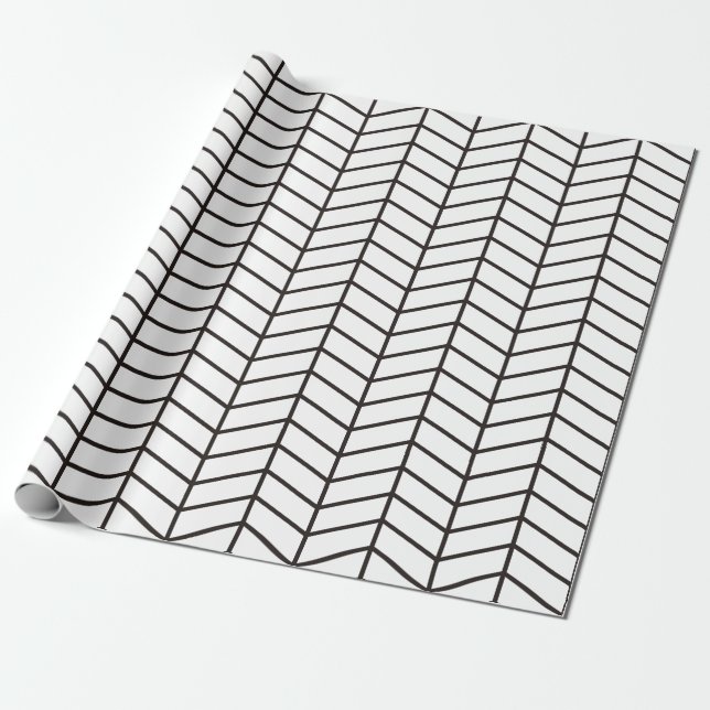 Chevron Wrapping Papper - Black on White |XL| Presentpapper (Utrullad)