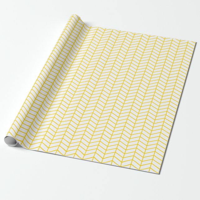 Chevron Wrapping Papper - Golden Gult on White Presentpapper (Utrullad)