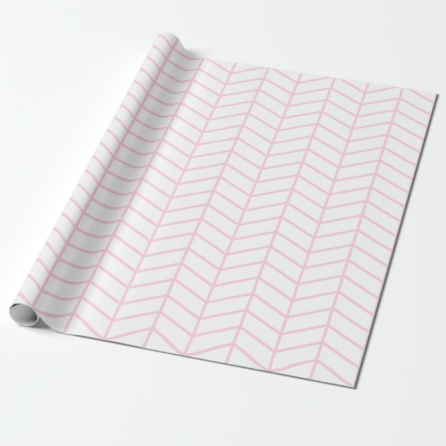 Chevron Wrapping Papper - Ljus rosa på White |XL| Presentpapper (Utrullad)