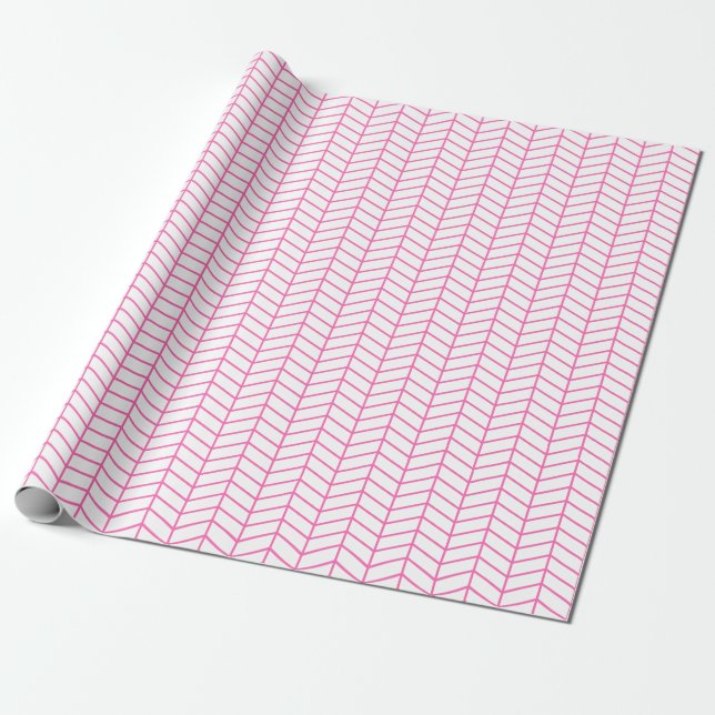 Chevron Wrapping Papper - Rosa på White Presentpapper (Utrullad)