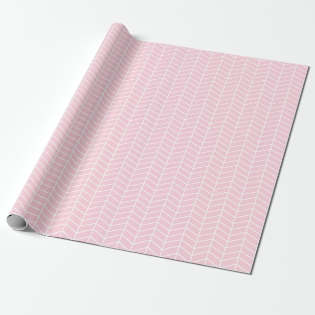 Chevron Wrapping Papper - Vit på Ljus rosa Presentpapper (Utrullad)