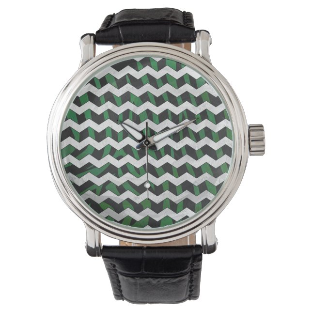 Chevron Zebra Black and Grönt Print Armbandsur (Framsida)