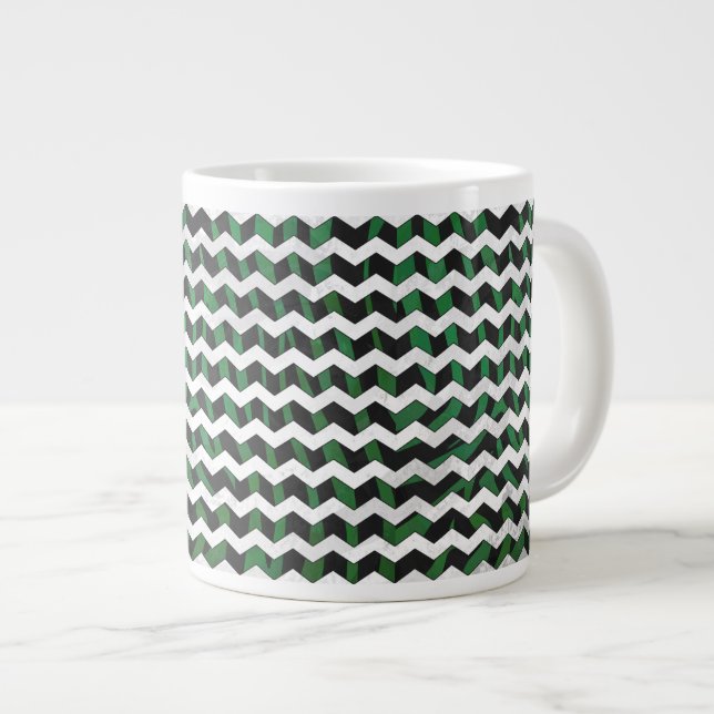 Chevron Zebra Black and Grönt Print Jumbo Mugg (Framsida höger)