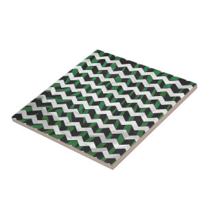 Chevron Zebra Black and Grönt Print Kakelplatta