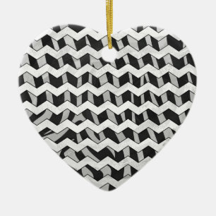 Chevron Zebra Black och Grått Julgransprydnad Keramik