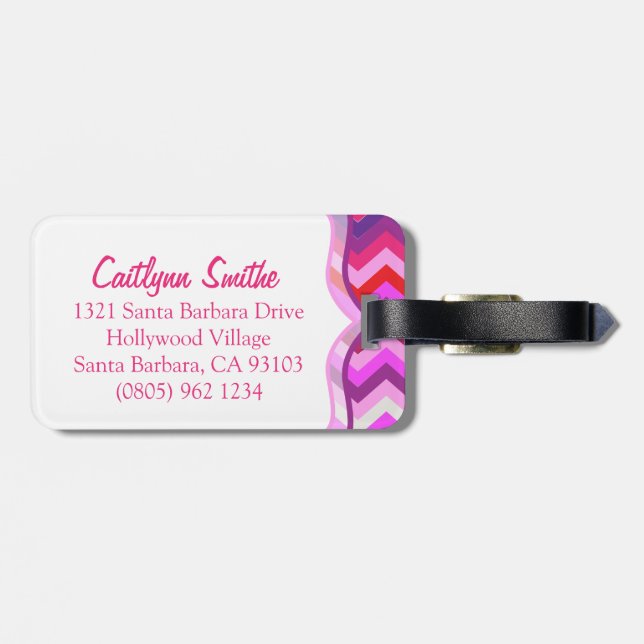 Chevron zig zag, klara flickor som heter bagagemär bagagebricka (Baksida Vågrät)
