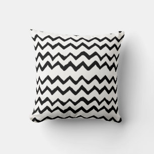 Chevron/Zig Zag Linjer Black and White Kudde