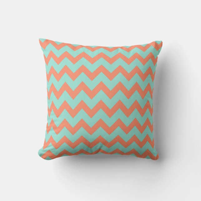 Chevron Zig Zag Pastel Mint Peach 90s Preppy Kudde (Framsida)