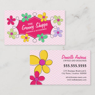 Chevron Zigzag Blommigt Doodle Ram Rosa Visitkort