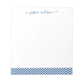 Chevron Zigzag Girly Script Chic Classic Navy Blue Anteckningsblock