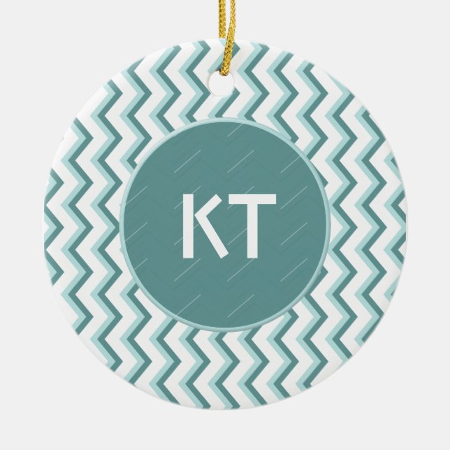 Chevron ZigZag Mönster i Mint Grönt Julgransprydnad Keramik (Framsidan)
