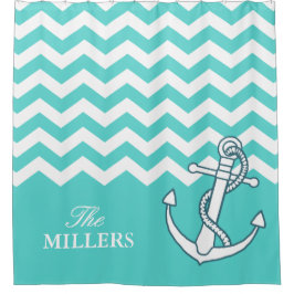 Chevron Zigzag Mönster Nautical Knot Anchor Aqua