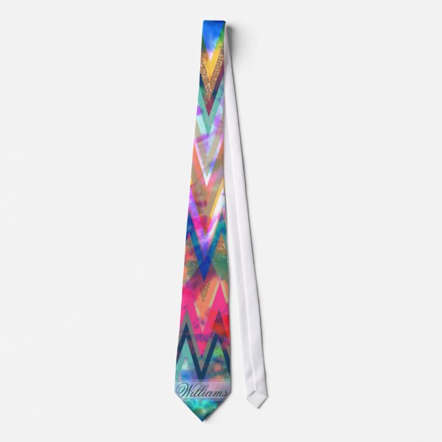 chevron zigzag tie-dye faux glitter-vattenfärger slips (Framsida)