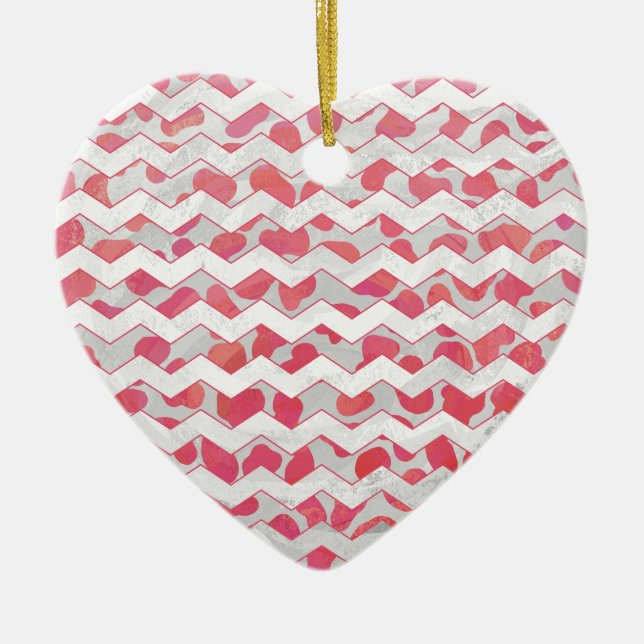ChevronDalmatian Rosa och White Julgransprydnad Keramik (Framsidan)