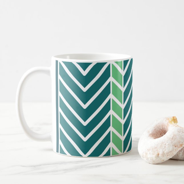 Chevronmönster Teal Kaffemugg (Med munk)
