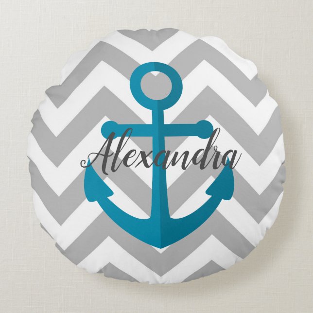 Chevrons och Anchor Rund Kudde (Framsidan)
