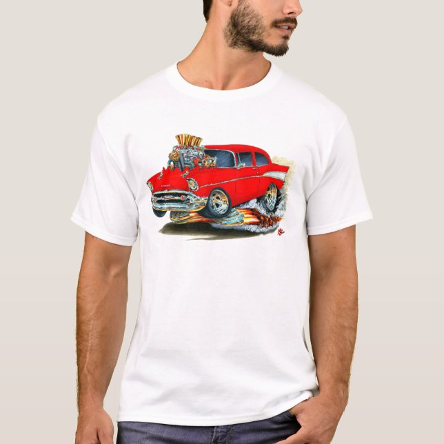 Chevy 150-210 röd bil 1957 tee shirt (Framsida)