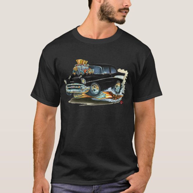 Chevy 150-210 svart bil 1957 tee shirt (Framsida)