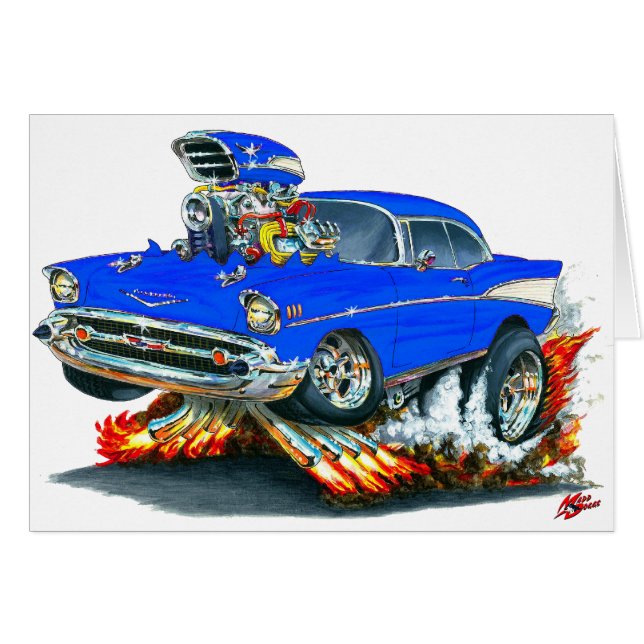 Chevy Belair blåttbil 1957 Hälsningskort (Framsidan Horizontal)