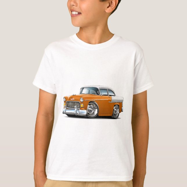 Chevy Belair Orange-Vit bil 1955 T Shirt (Framsida)