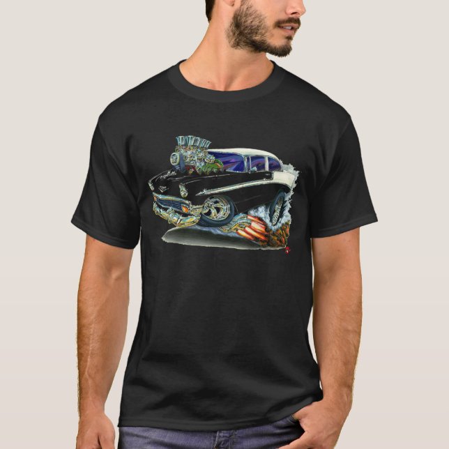 Chevy Belair svart bil 1956 T-shirt (Framsida)