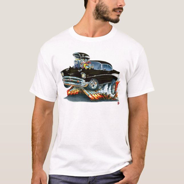 Chevy Belair svart bil 1957 T Shirt (Framsida)