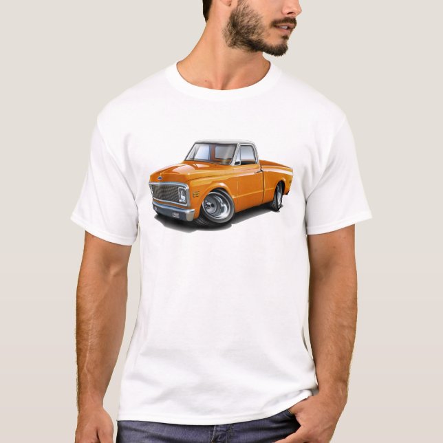 Chevy C10 Orange-Vit bästa lastbil 1970-72 T-shirt (Framsida)