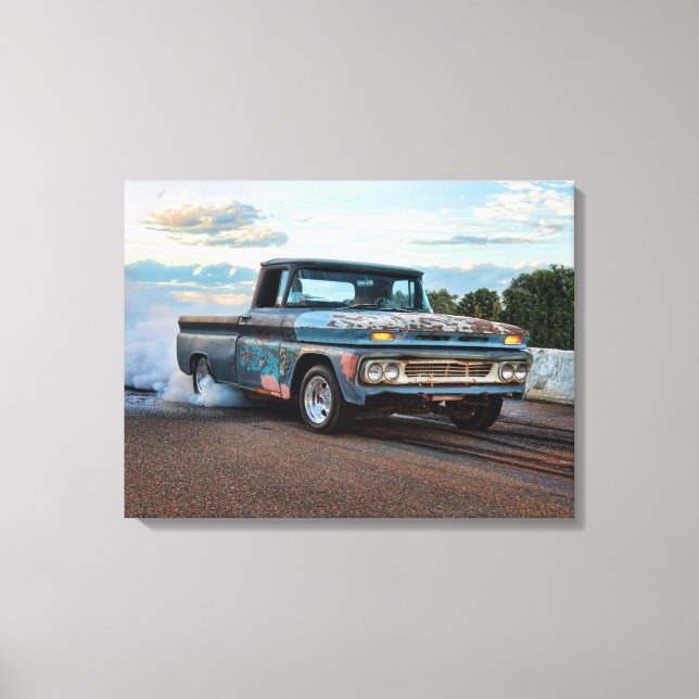 Chevy C10 pickup burnout Canvastryck (Framsida)