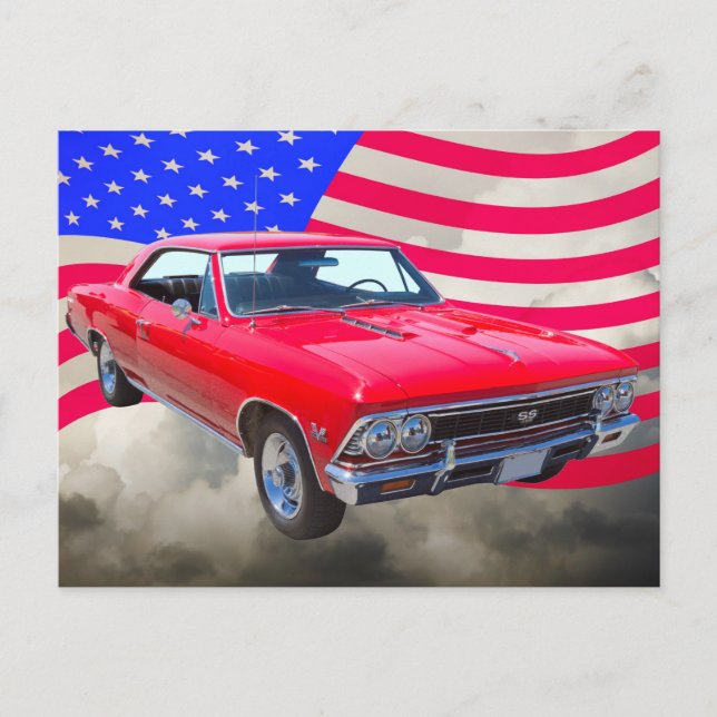 Chevy Chevelle SS 396 med American Flagga Vykort (Framsida)