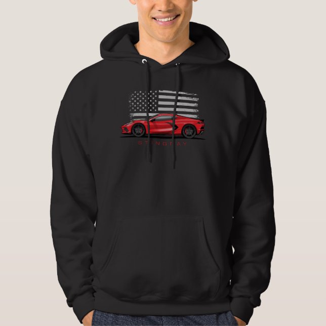 Chevy Corvette C8 Black Illustration Hoodie (Framsida)