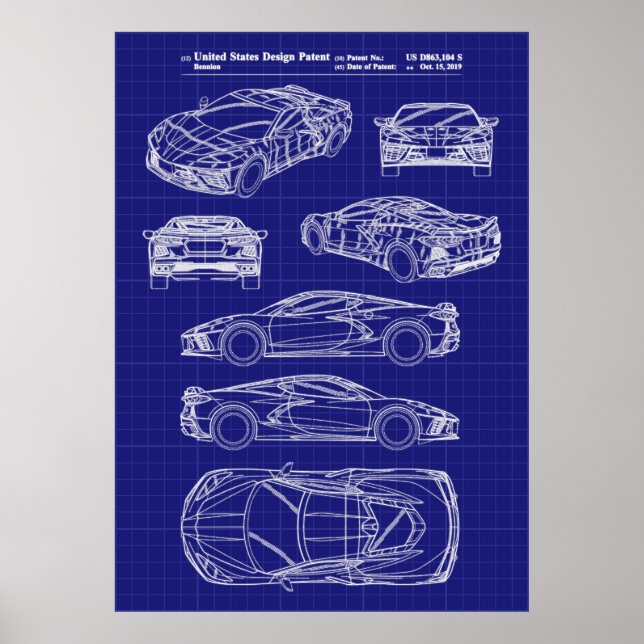 Chevy Corvette C8 Patent Poster (Framsidan)