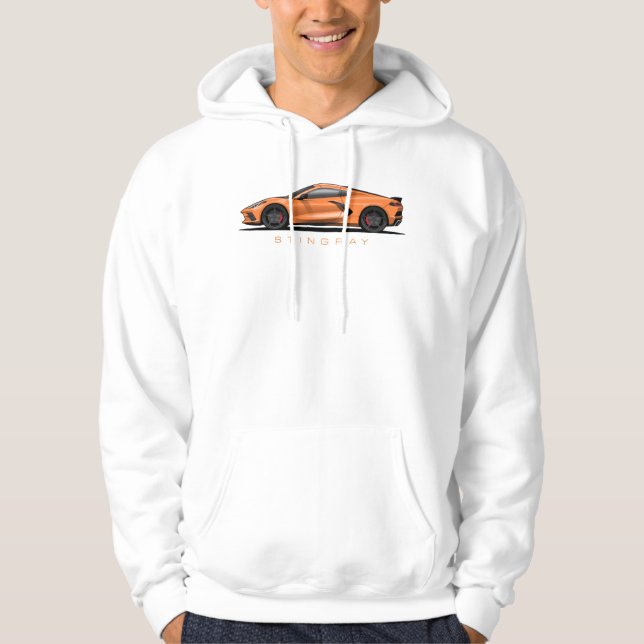 Chevy Corvette C8 Svart Illustration Hoodie (Framsida)