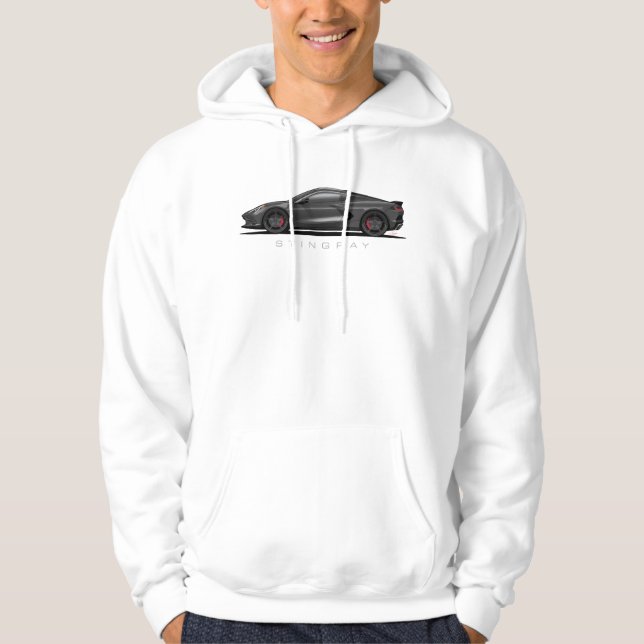Chevy Corvette C8 Svart Illustration Hoodie (Framsida)