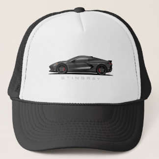Chevy Corvette C8 Svart Illustration Keps