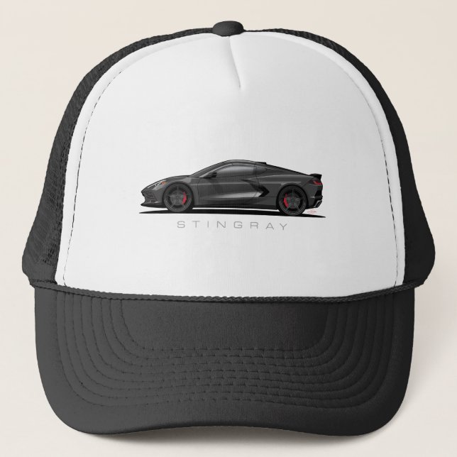 Chevy Corvette C8 Svart Illustration Keps (Framsida)