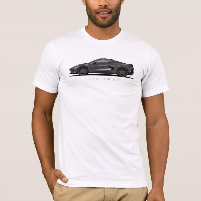 Chevy Corvette C8 Svart Illustration T Shirt (Framsida)